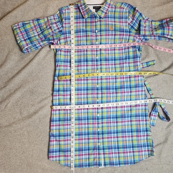 Button down Shirt dress Plaid Collared Long Sleeves Cotton blend US POLO ASSN - Picture 12 of 16